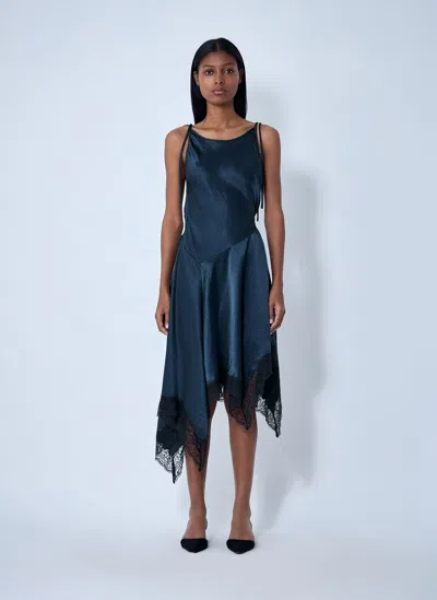 Acne Studios Satin Lace Midi Dress In Blue