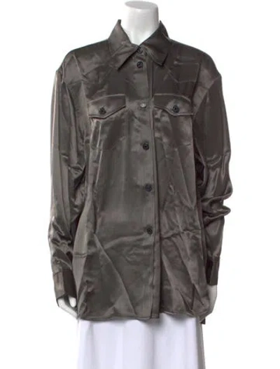 Pre-owned Acne Studios Satin Long Sleeve Button-up Top In Green
