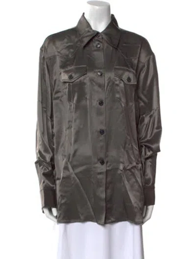 Pre-owned Acne Studios Satin Long Sleeve Button-up Top In Green