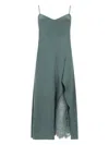 Acne Studios Satin Midi Dress With Ruffled Overlay And Lace Detail In Gray