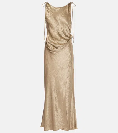 Acne Studios Dayla Satin Midi Dress In Gold