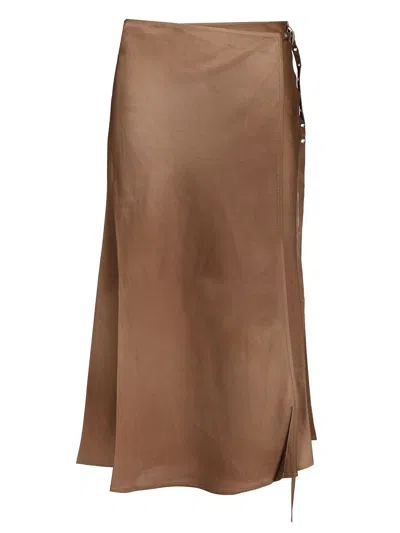 Acne Studios Brown Satin Wrap Midi Skirt In Dp3 Golden Brown