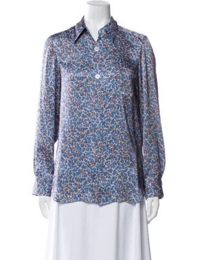 Pre-owned Acne Studios Satin Printed Button-up Top In Blue