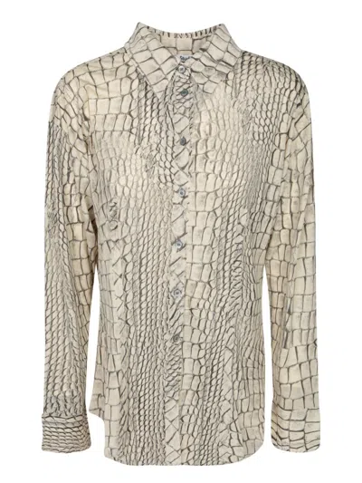 Acne Studios Satin Shirt With Vivid Animal Print In Neutral