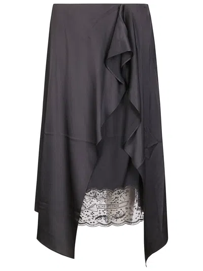 Acne Studios Satin Skirt With Ruches In Black