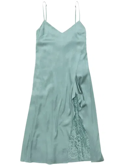 Acne Studios Satin Dress Woman Sage Green In Blue