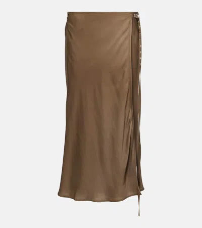 Acne Studios Wrap-effect Crinkled-satin Midi Skirt In Brown