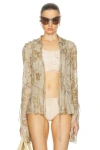 Acne Studios Ruffled Printed Cotton And Silk-blend Chiffon Blouse In Agu Light Beige