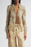 Acne Studios Ruffled Printed Cotton And Silk-blend Chiffon Blouse In Light Beige