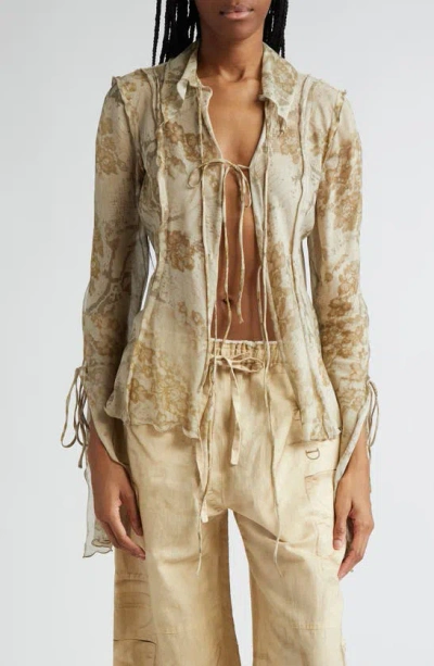 Acne Studios Satty Midsummer Floral Semisheer Cotton & Silk Top In Brown