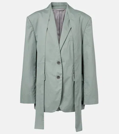 Acne Studios Scarf-detail Oversized Cotton Twill Blazer In Green