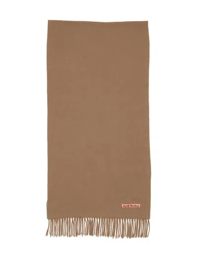 Acne Studios Fringe Wool Scarf – Narrow In Caramel Brown