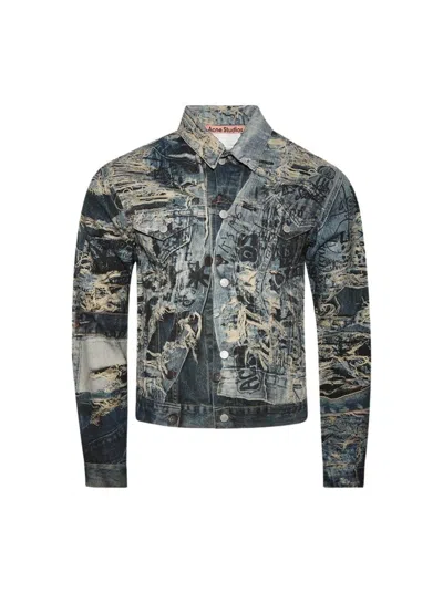 Acne Studios Rye Tlo Torn Scribble Denim Jacket In Blue