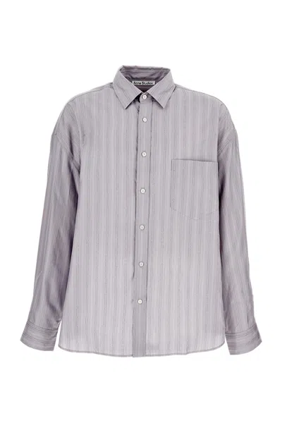 Acne Studios Seasonal Striped Cotton Poplin Shirt With Relaxed Fit In Gray