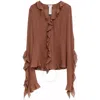Acne Studios Semi Sheer Ruffle Blouse In Brown