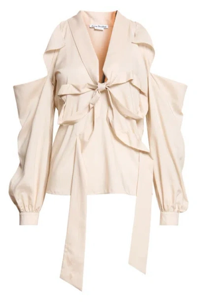 Acne Studios Senny Bow Fluid Cold Shoulder Top In Pink