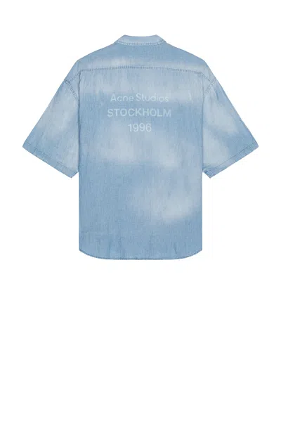 Acne Studios Setar Chambray Short Sleeve Shirt In Mid Blue