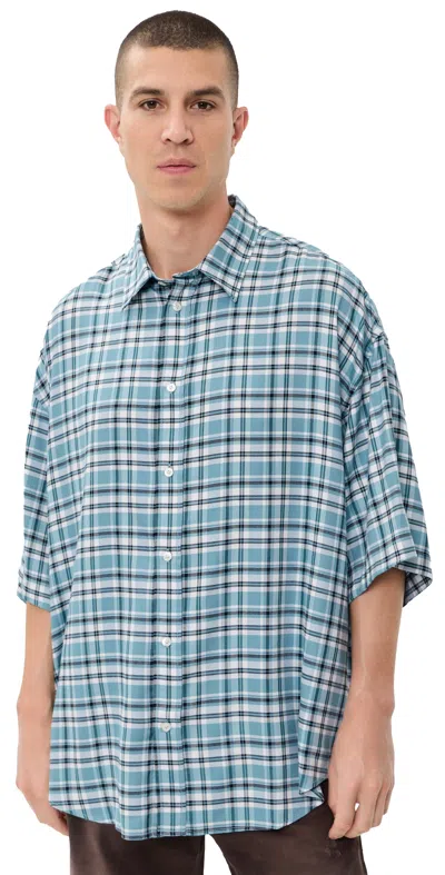 ACNE STUDIOS SETAR FLUID CHECK FLANNEL SHIRT TURQUOISE/BLUE/WHITE