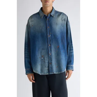 Acne Studios Setar Trafalgar Distressed Denim Button-up Shirt In Blue