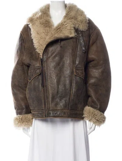 Pre-owned Acne Studios Shearling Biker Jacket In Brown
