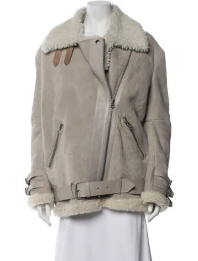 Pre-owned Acne Studios Shearling Biker Jacket In Neutrals