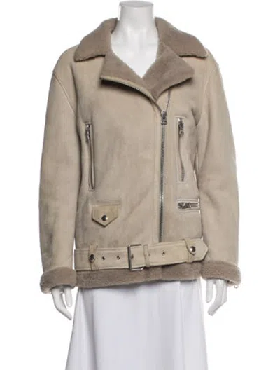 Pre-owned Acne Studios Shearling Biker Jacket In Neutrals