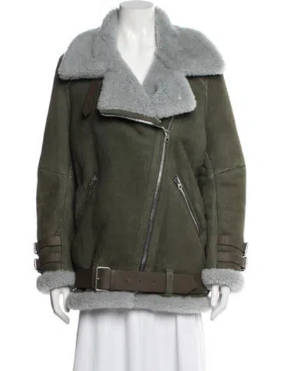Pre-owned Acne Studios Shearling Biker Jacket W/ Tags In Green