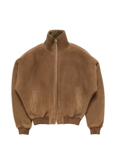 Acne Studios Shearling Bomber Jacket In Brown