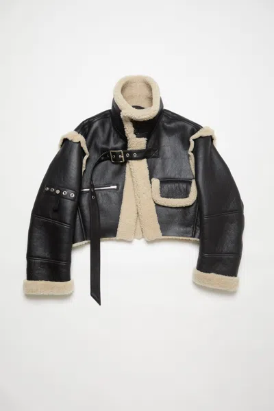 Acne Studios Shearling Buckled Jacket In Black