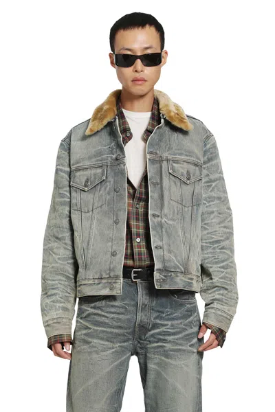Acne Studios Shearling Collar Denim Jacket In Multi