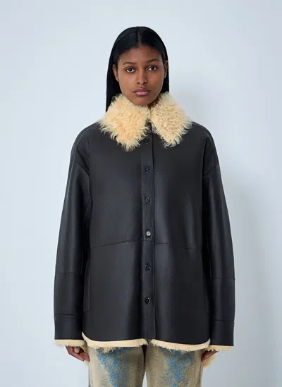 Acne Studios Women Shearling-collar Leather Jacket In Black