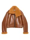 Acne Studios Shearling-collar Leather Jacket In Brown