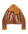 Acne Studios Mens Rust Brown Contrast-collar Leather Shearling Biker Jacket In Brown