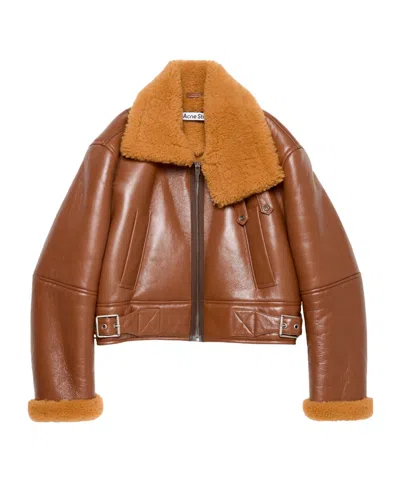 ACNE STUDIOS SHEARLING-COLLAR LEATHER JACKET