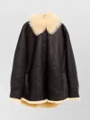 Acne Studios Shearling Collar Leather Jacket Side Pockets In Black