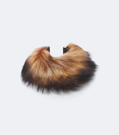 Acne Studios Shearling Cuff Bracelet In Brown