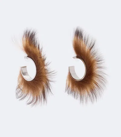 Acne Studios Shearling Hoop Earrings In Silver