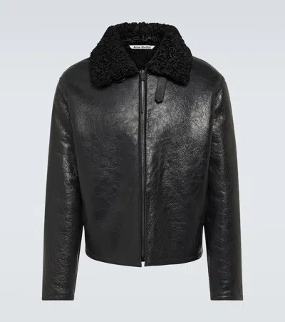 Acne Studios Shearling-trimmed Cracked-leather Jacket In Black