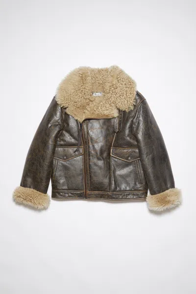 Acne Studios Shearling Jacket In Brown,beige