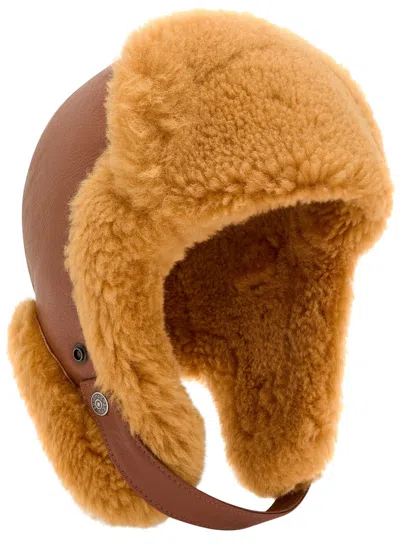 Acne Studios Shearling Leather Hat In Brown