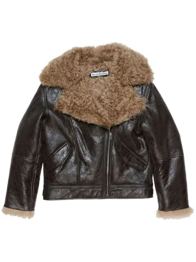 Acne Studios Shearling Leather Jacket In 黑色