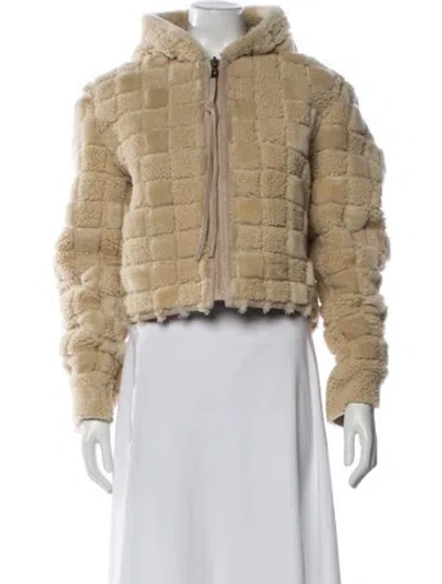 Pre-owned Acne Studios Shearling Plaid Print Faux Fur Jacket In Neutral