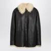 Acne Studios Shearling Collar Leather Jacket Side Pockets In Black