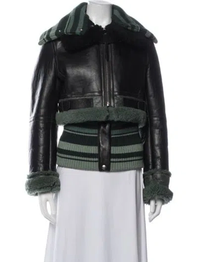 Pre-owned Acne Studios Shearling Striped Bomber Jacket In Black/green