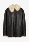 Acne Studios Shearling Collar Leather Jacket Side Pockets In Brown