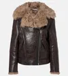 Acne Studios Shearling-trimmed Leather Jacket In Metallic