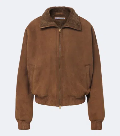 Acne Studios Shearling-lined Suede Bomber Jacket In Brown