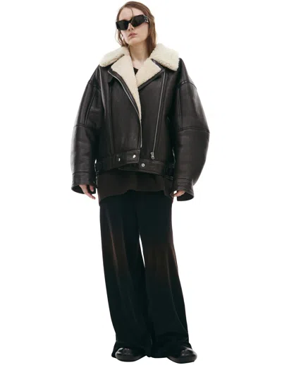 Acne Studios Sheepskin Aviator With Wool In Dark Brown