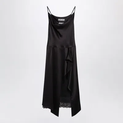 Acne Studios Shiny Satin Slip Dress Dark Brown In Black