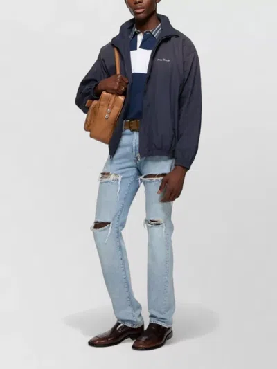 Acne Studios Short Cotton Jacket High Neck Cuffs Hem In Black